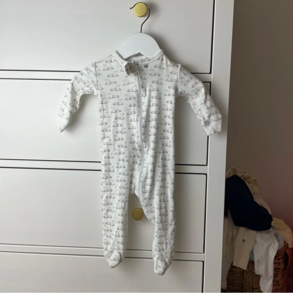Lila and Hayes Bunny Print Footie 0-3 Months